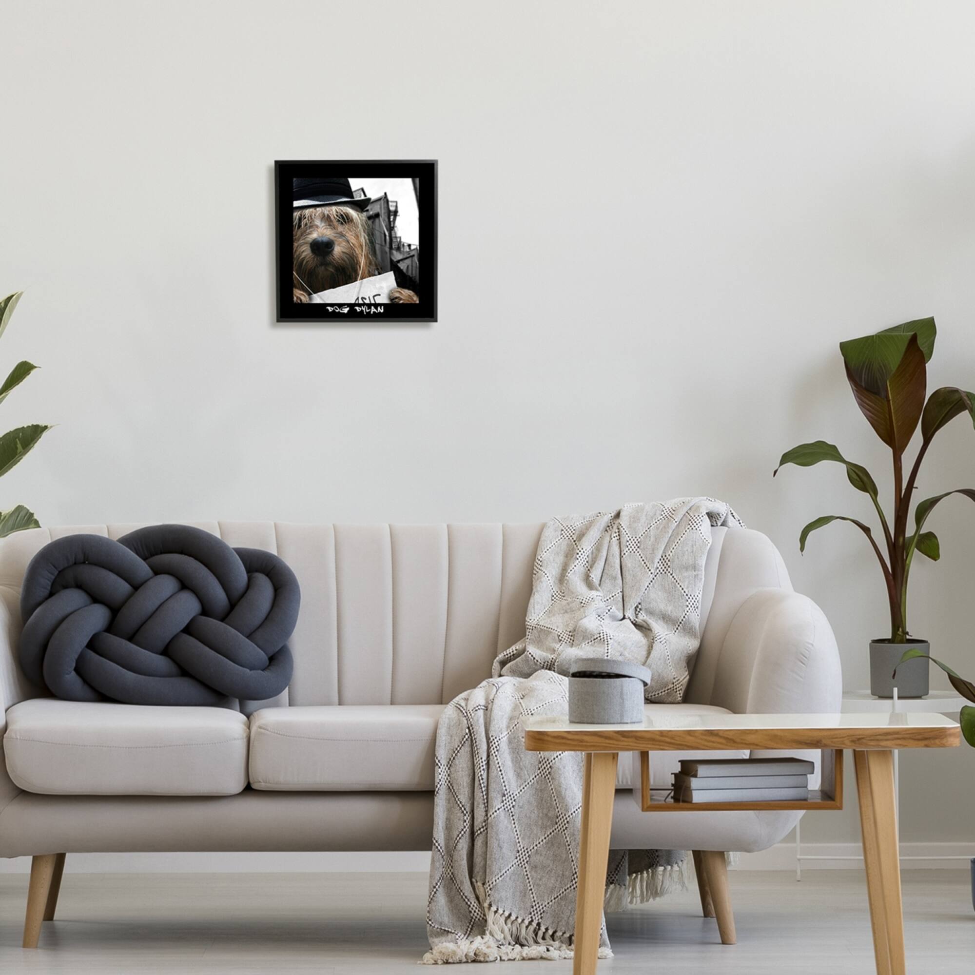 Stupell Industries Dog Dylan Funny Musician Wearing Hat Cityscape Framed Giclee Art